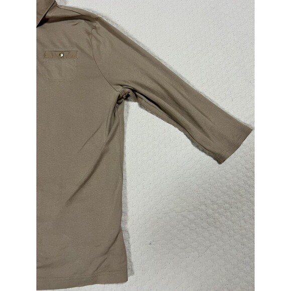 Lauren Ralph Lauren Safari Shirt 3/4 Sleeves Gold Buttons | Tan | Womens Size 1x - Picture 2 of 11